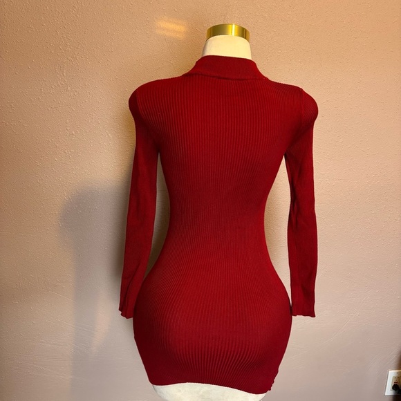 Derek Heart Red Ribbed Cut Out Bodycon Dress - Picture 2 of 3